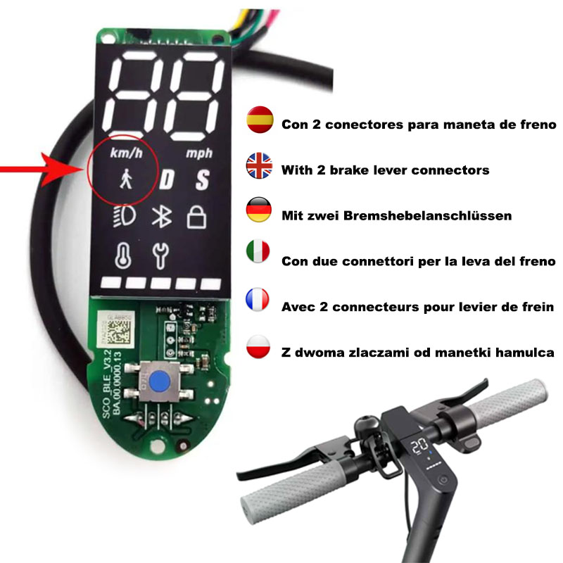 Display met LED Xiaomi with 2 connectors for brake lever.