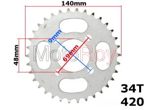 Achtertandwiel (420) 34 Tands voor 110/125cc Dirtbike/Quad